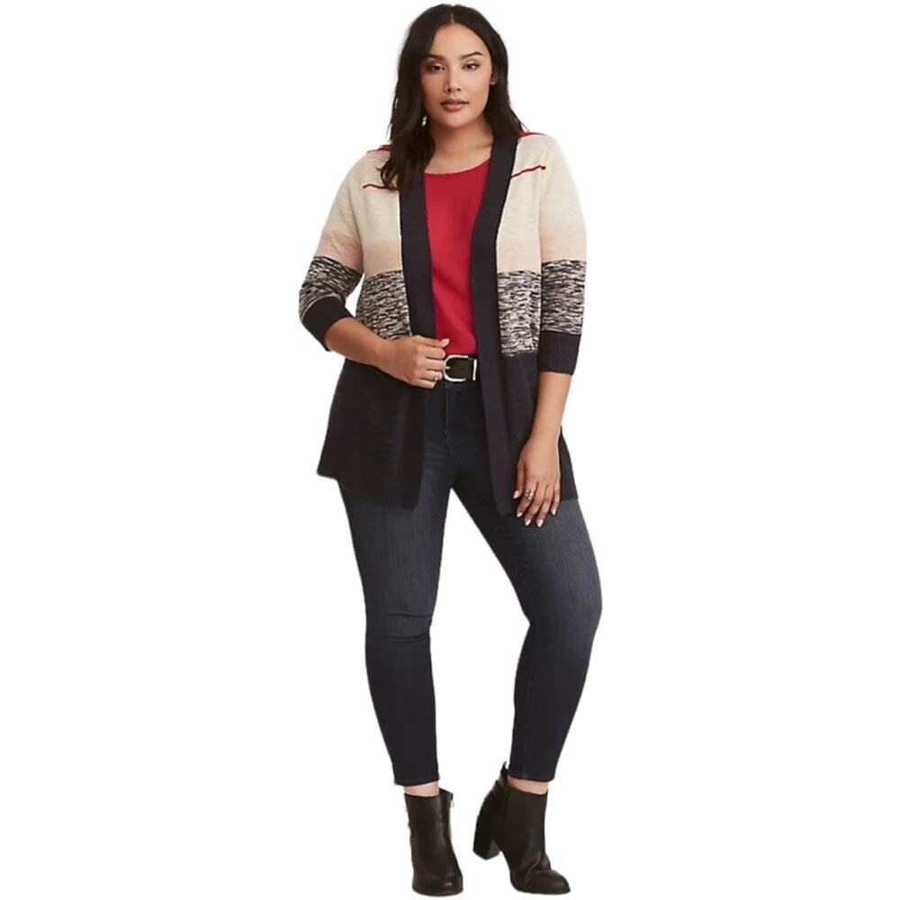 Torrid Striped 3/4 Sleeve Open Long Cardigan  Size 3